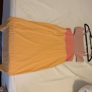 Comfy midi length neon color block dress, from pink lily